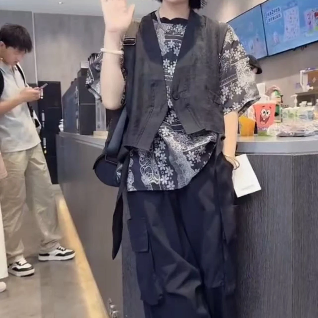 Y新款减龄显瘦休闲宽松显高减龄女装上衣休闲服女款马甲短袖套装