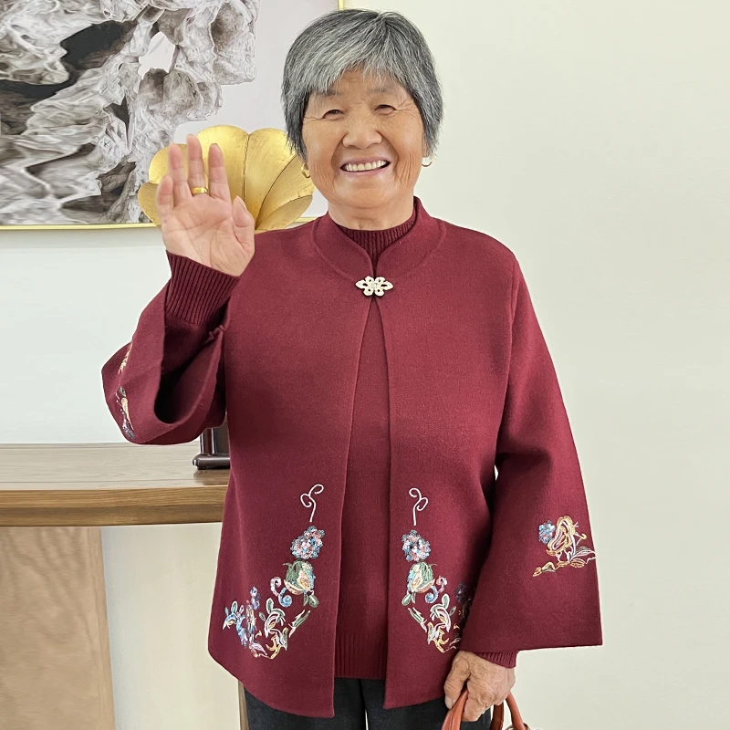 奶奶装秋季女装气质针织毛衣外套中老年人新中式妈妈装新款两件套