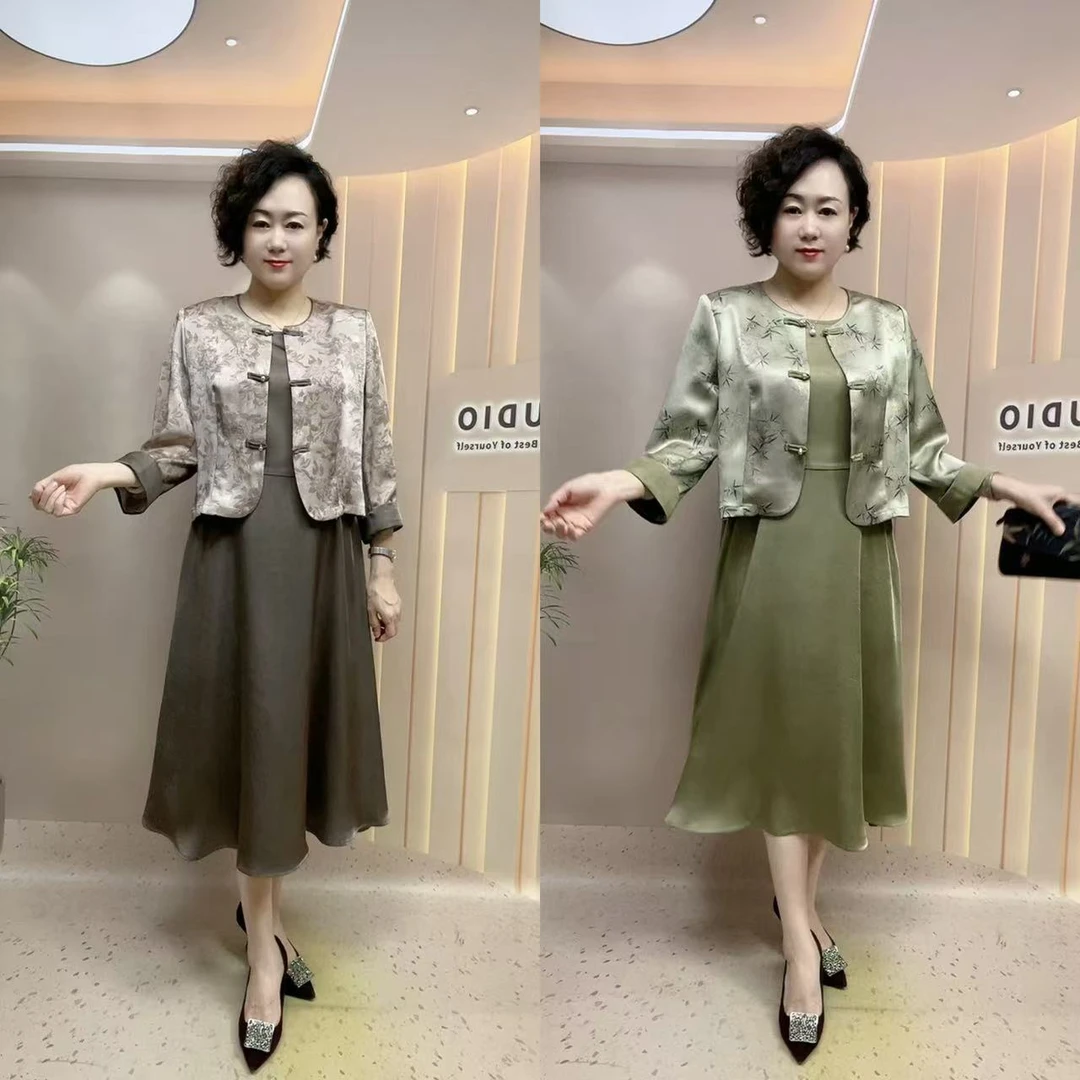 31#轻奢时尚妈妈套裙(砍袖连衣裙+外套）