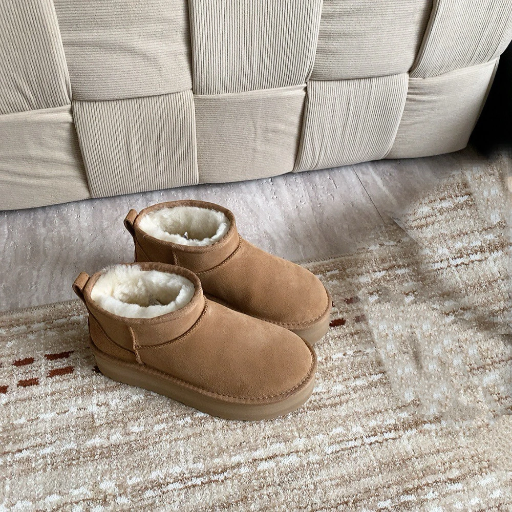 【3cm 】-周冬雨同款mini桑坡雪地靴短靴皮毛一体冬季防滑真皮桑坡