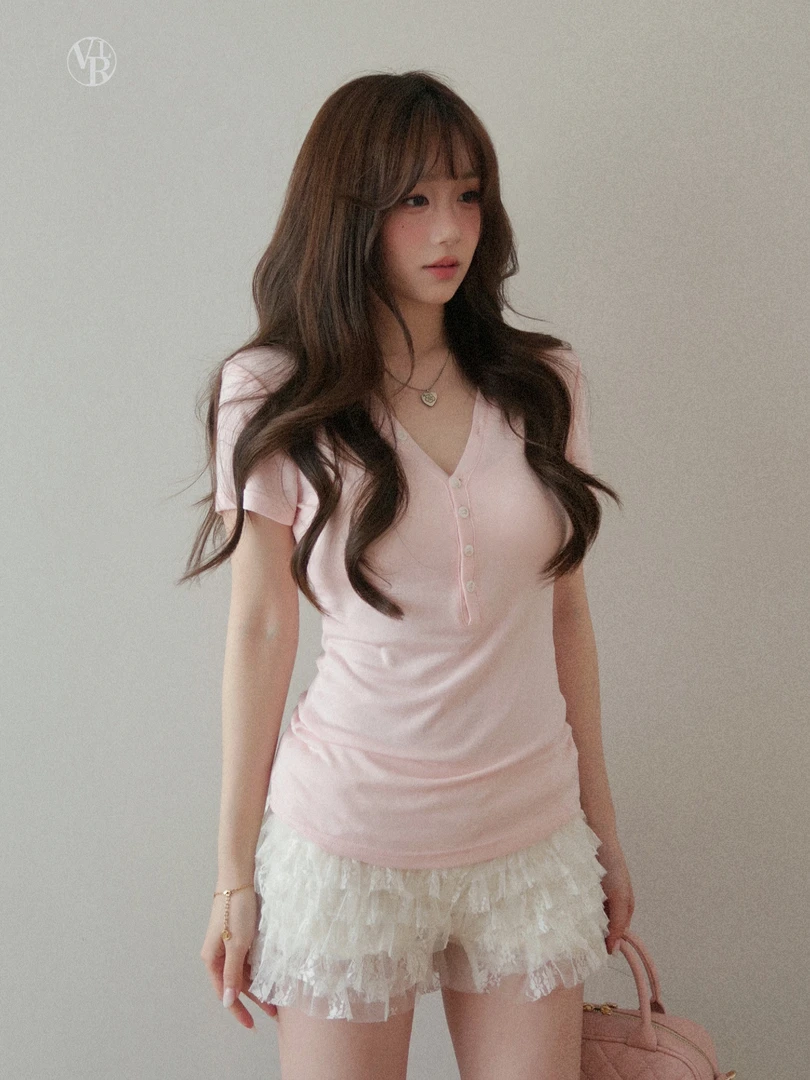 vuillard【桃心水母Jellyfish】小众设计金色扣通勤T恤上衣