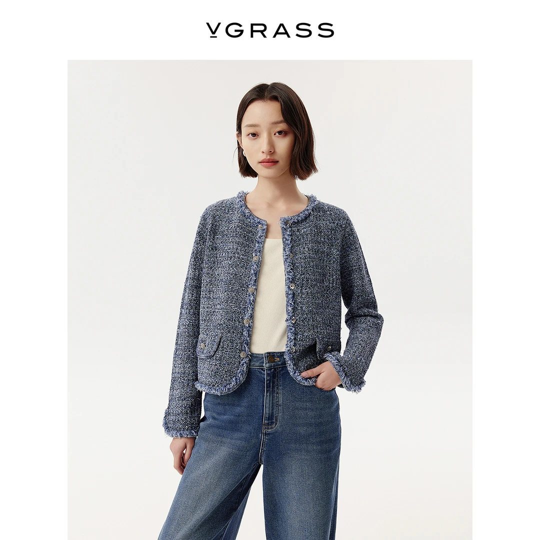 VGRASS混色花纱针织衫25年春季新款针织开衫小香外套VZO2Q1535D