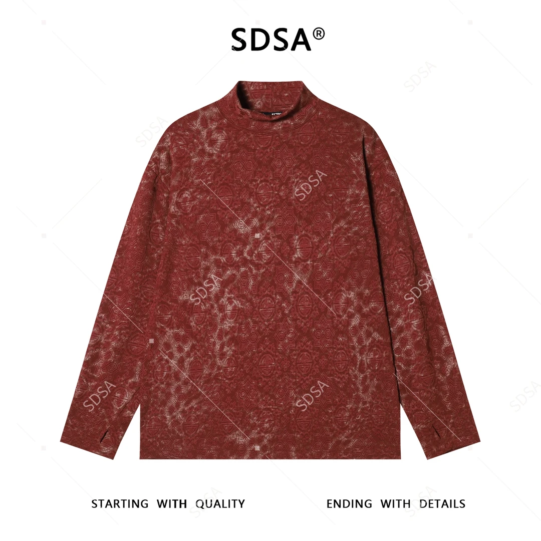 SDSA男士秋冬新款痞帅男装时尚休闲提花图案半高领长袖T恤百搭潮