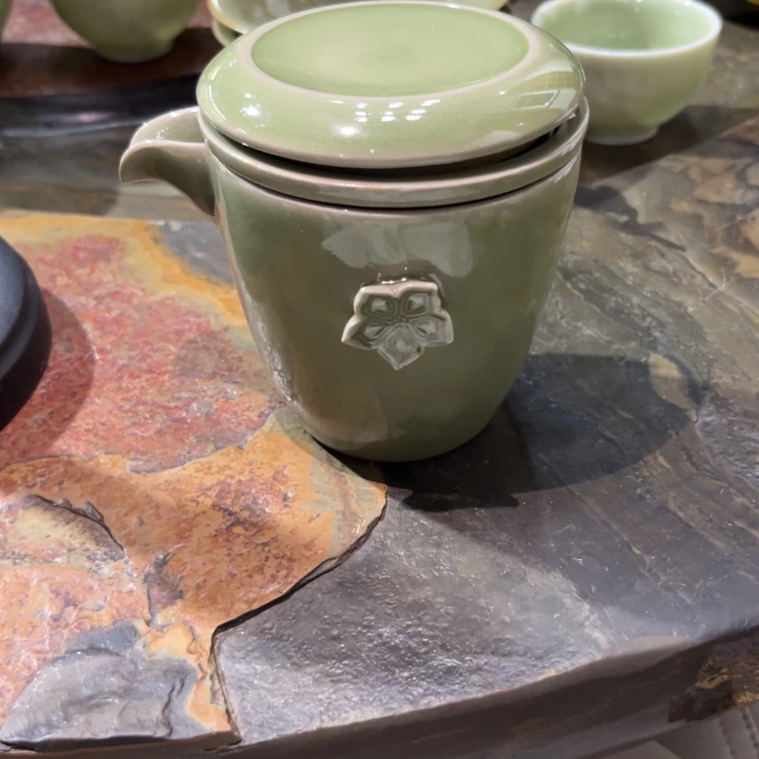 杯青瓷素面快客杯5件套微瑕