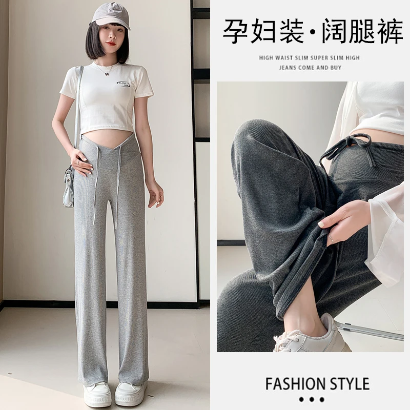 孕妇春秋款2025新款外穿早春阔腿裤孕妇低腰休闲直筒通勤休闲长裤