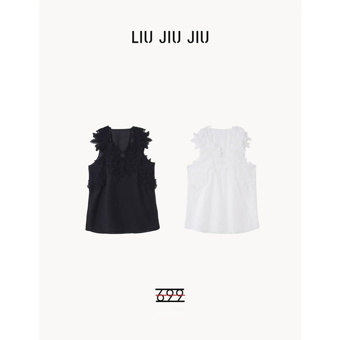 LIUJIUJIU 夏季新款时尚气质百搭显瘦V领蕾丝拼接无袖背心BX3897L