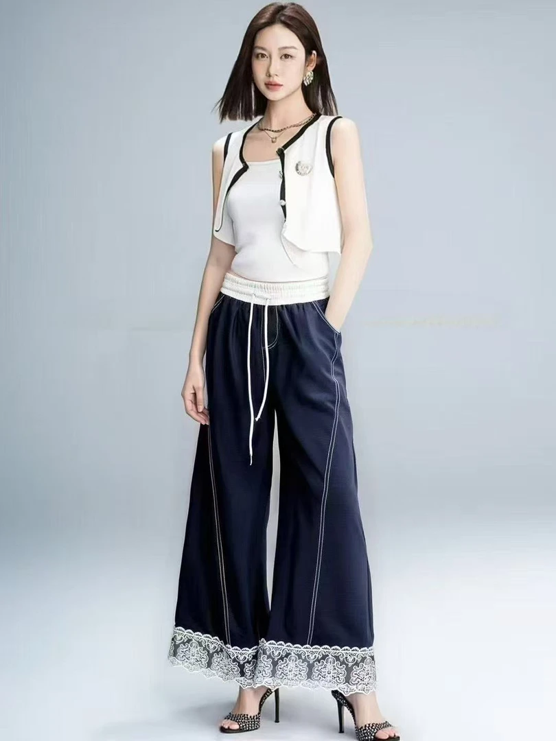 1040【美柚推荐】2025夏季休闲显瘦百搭直筒裤高腰阔腿垂感阔腿裤女