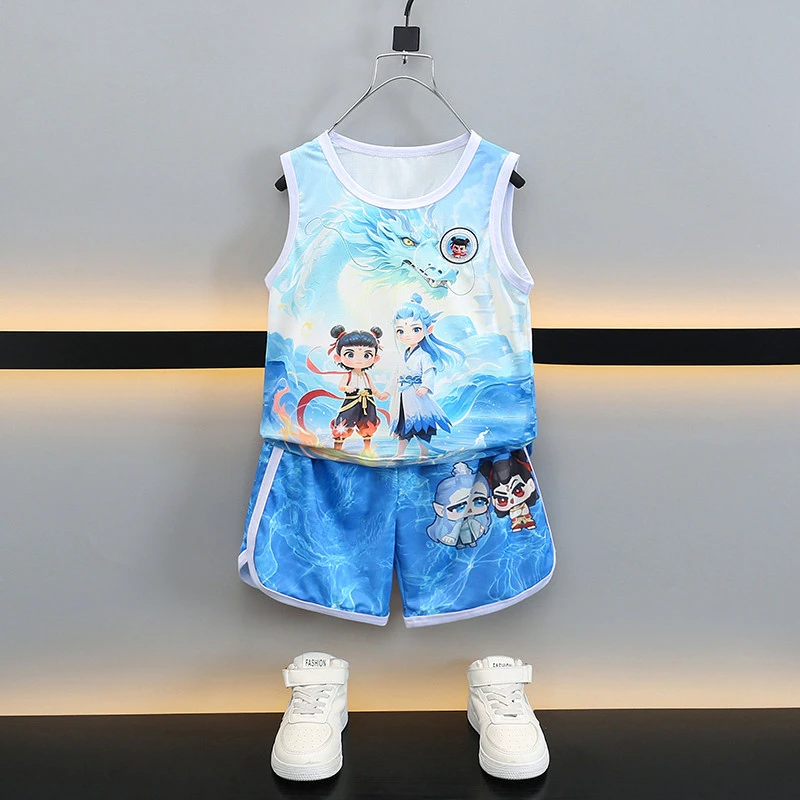 【6.6万人收藏】男童夏装哪吒敖丙背心套装冰丝透气篮球服儿童球