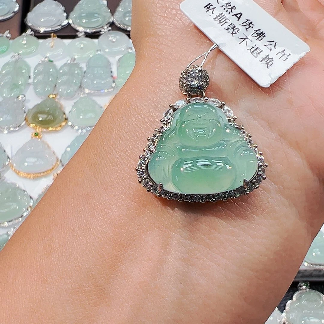 吊坠(不含链)银S925镶嵌翡翠佛公