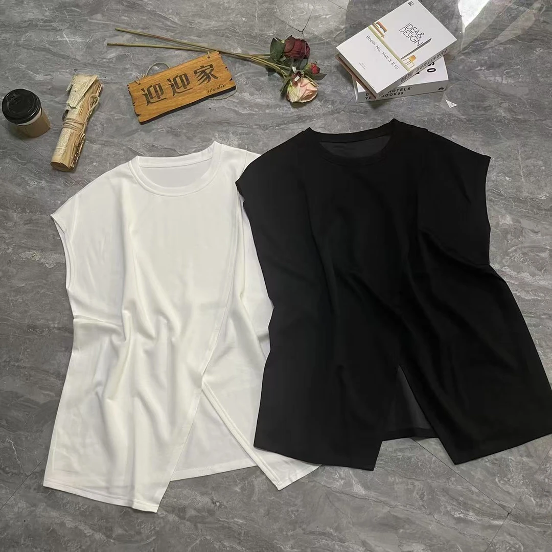 Y096-097时尚百搭开叉无袖T恤