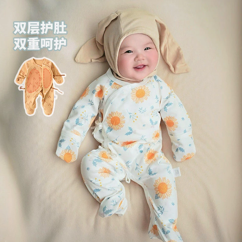 婴儿彩虹连体衣初生护手包脚哈衣新生儿衣服纯棉男女宝宝睡衣春秋