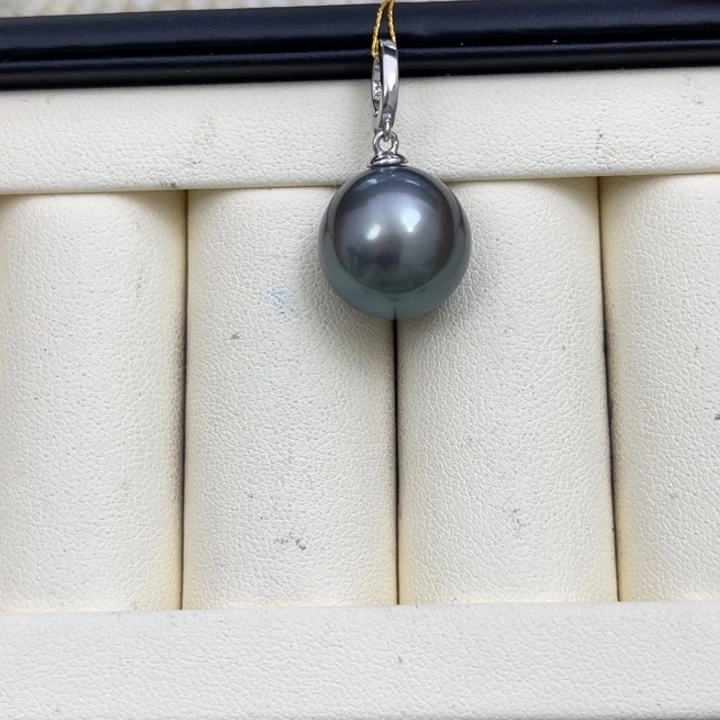 海水珍珠颈饰银S925镶嵌大溪地吊坠14-15mm