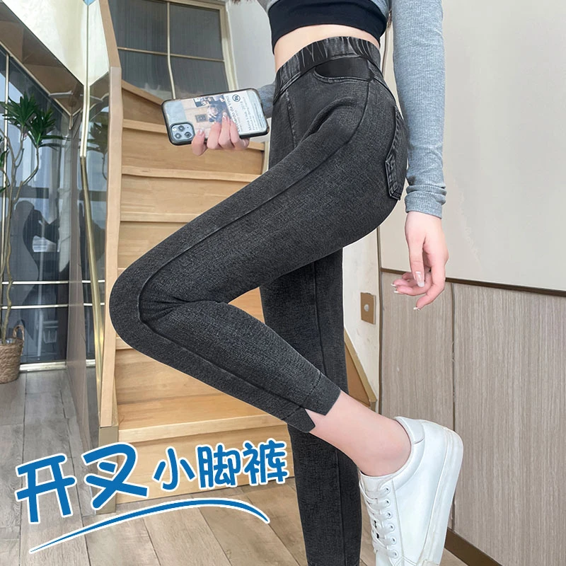 灰色打底裤女八分小个子春季2025新款高腰显瘦紧身弹力小脚裤九分