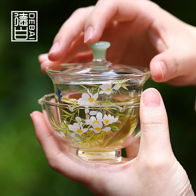 德白直播专属玻璃茶具安清一人饮泡茶套装喝茶不烫手家用盖碗茶器