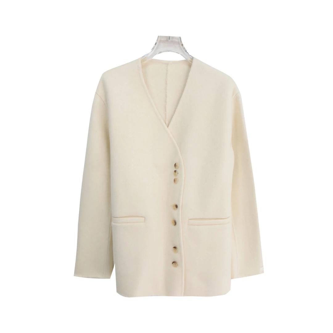 秋冬新款韩版法式高绵羊毛大衣小香风双面呢外套DY2495