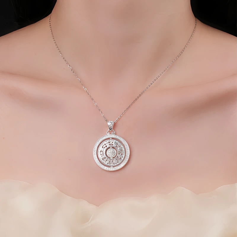 心草 坠链均足银 八宝罗盘纯银项链2025年新款轻奢生日礼物送女友