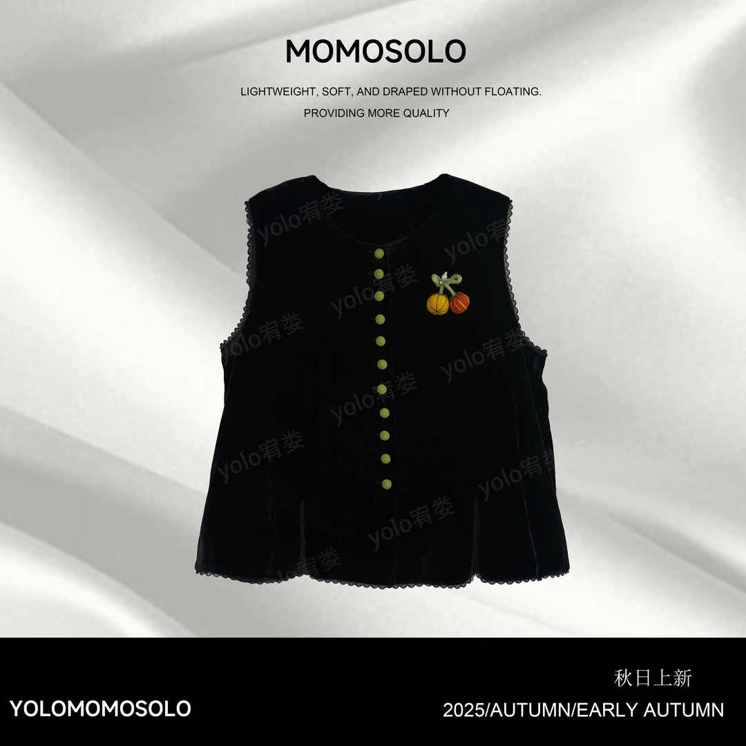 •万事不南•2025秋季上新100人丝丝绒糖豆南瓜轻奢马甲上衣 MM1015
