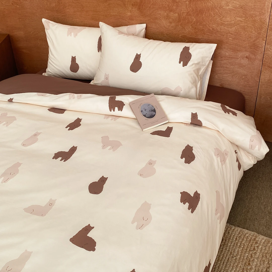 羊驼的故事 原创卡通全棉四件套单人床单被套三件套氛围感奶咖色