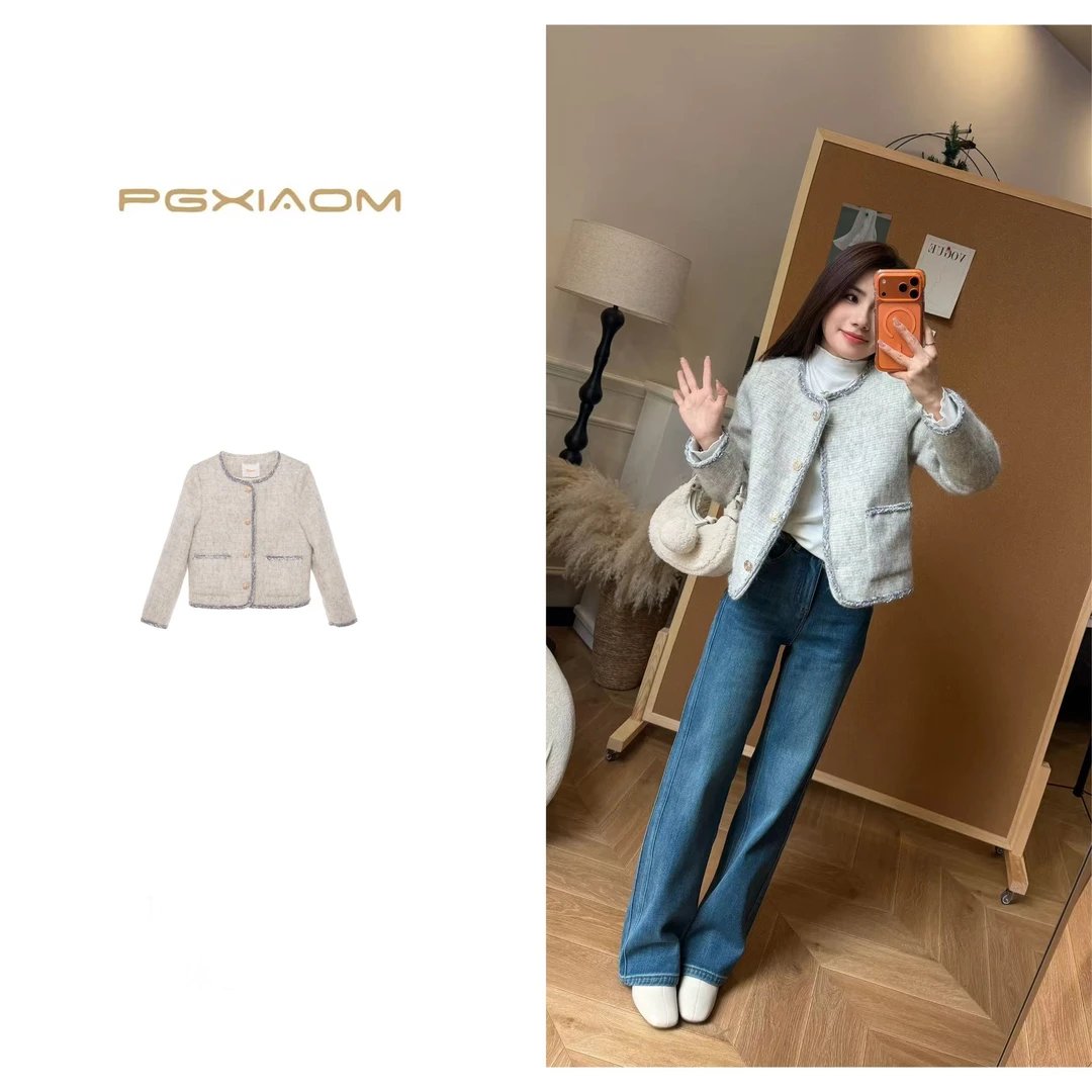 【PGXIAOM】润秀定制浅灰色小香风羽绒服外套YR10580