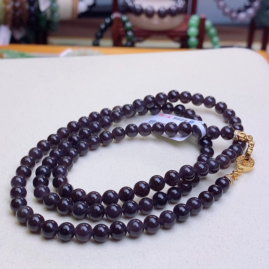 和田玉未镶嵌颈饰烟紫银镶帝王紫项链6MM