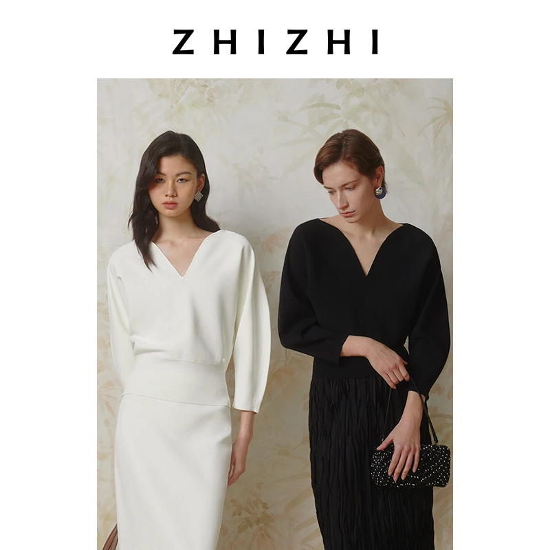 致知 四和春 花瓣领套头针织衫女2025春新款明星穿搭ZZ2ESKZ0046