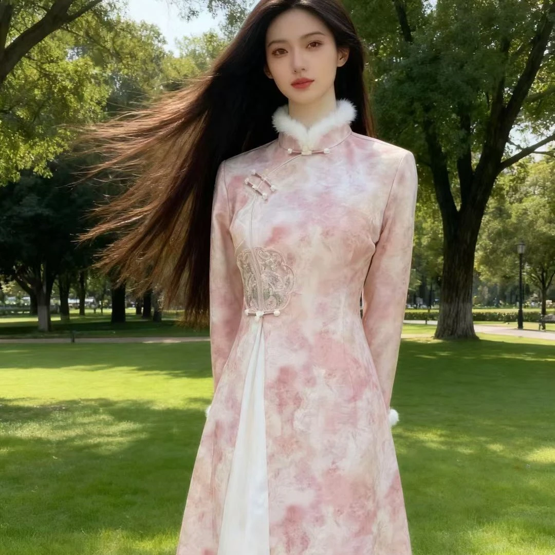 （瑾荷）长度120加绒A版不开叉改良少女年轻款日常秋款穿搭订婚周岁