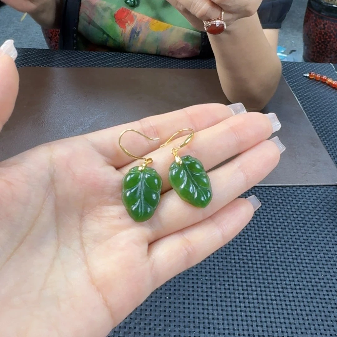 和田玉（碧玉）银S925镶嵌耳饰