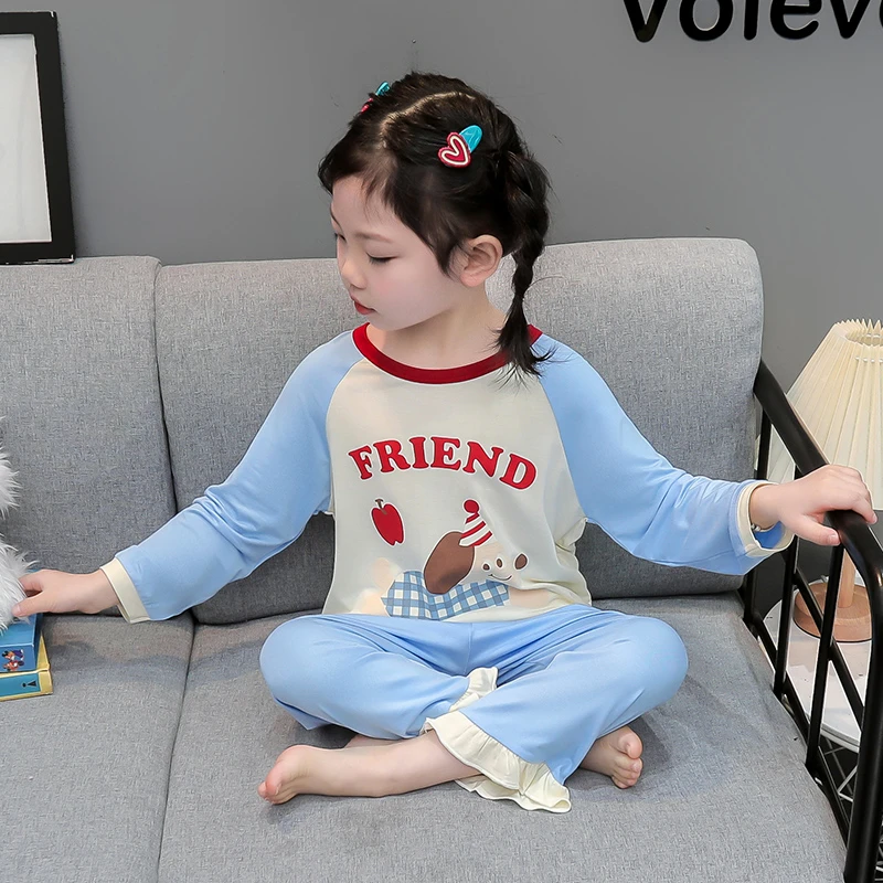 女童睡衣纯棉春秋2025新款女孩长袖空调服套装夏季薄款儿童家居服