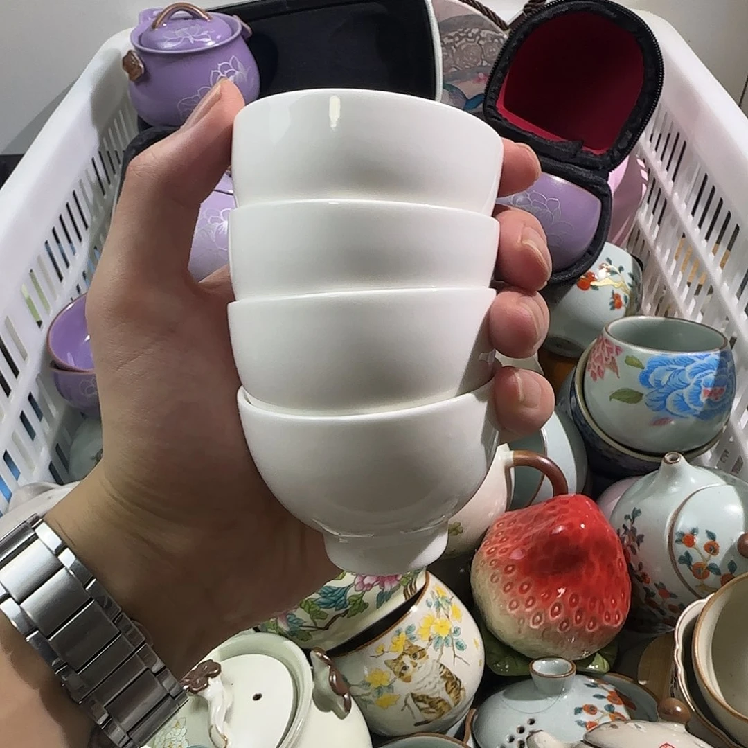 羊脂玉纯色纳福杯四只装