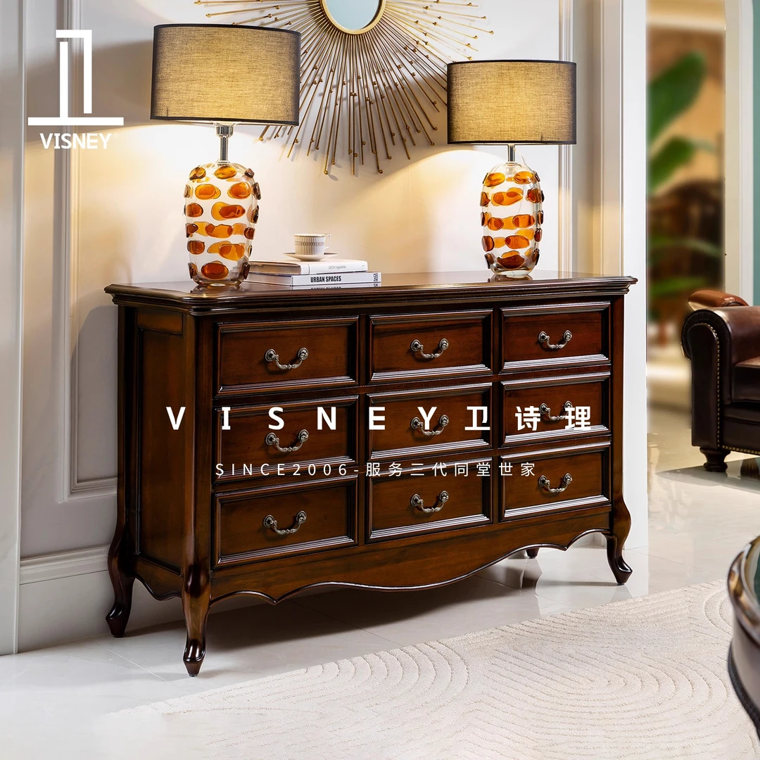 卫诗理高端定制别墅家具经典美式全实木复古做旧收纳玄关柜EA7