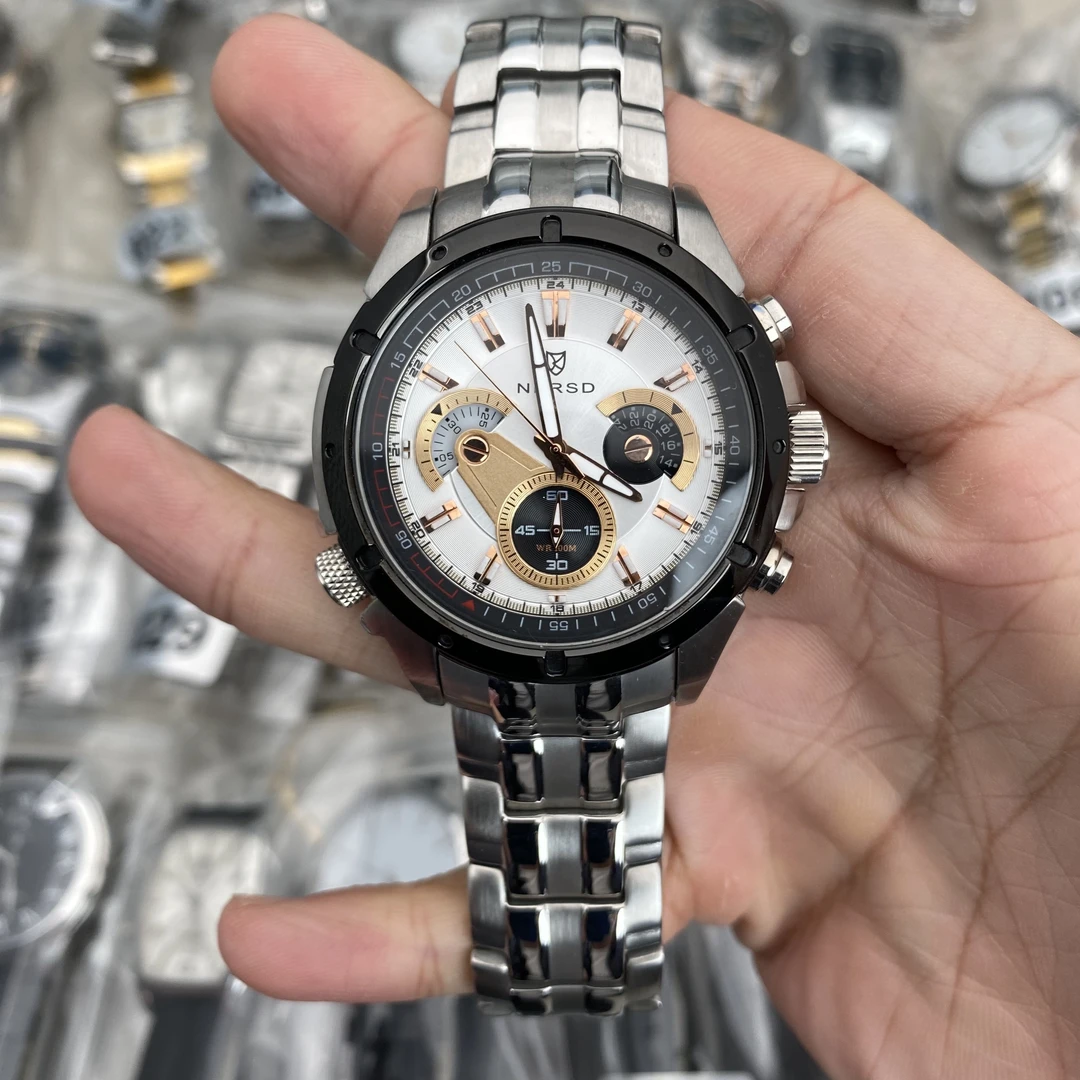 耐尔斯顿进口三眼六针日本石英男表防水精钢撤柜少量库存高品质