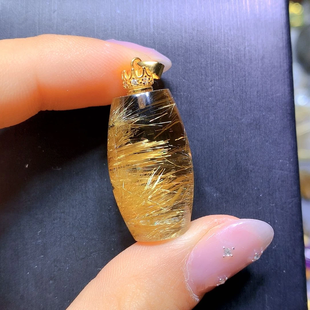 水晶吊坠银S925镀金镶嵌吊坠