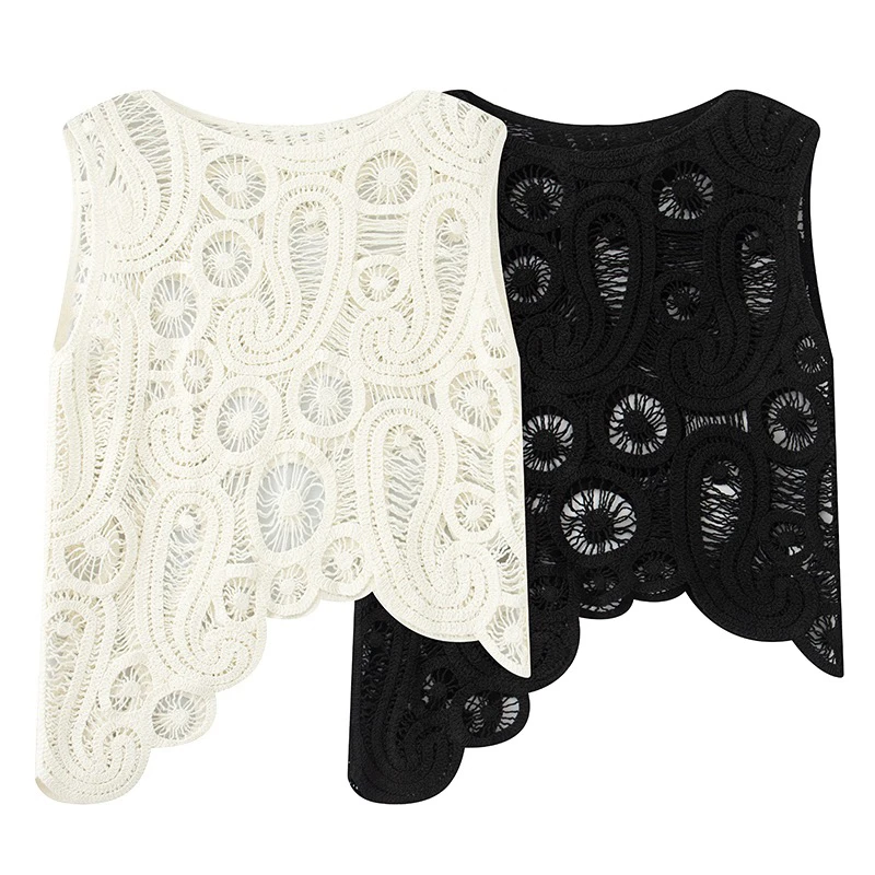 艾家2025 新款简约洋气百搭气质钩花镂空针织上衣5002