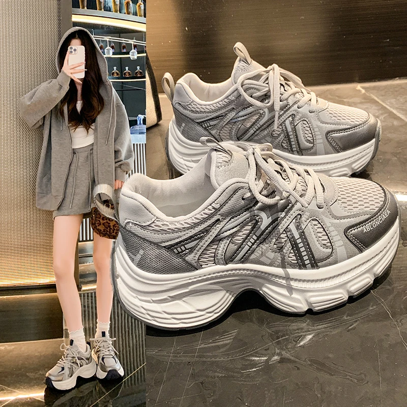 断码运动鞋女款爆款2025百搭老爹鞋网面厚底小众韩版增高休闲鞋女
