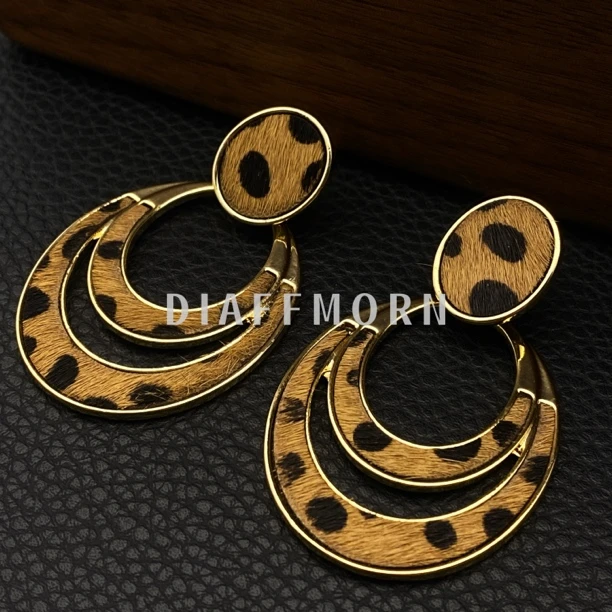 铜合金绒毛耳饰 YM《豹纹系列1》  高级复古气质马毛斑纹耳环