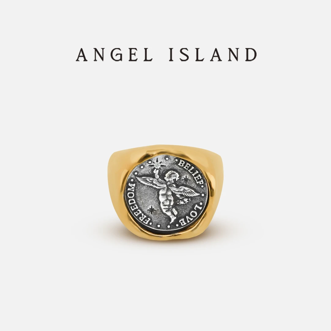 ANGEL ISLAND/天使岛屿 铜合金锆石戒指 幸运古币复古轻奢小众