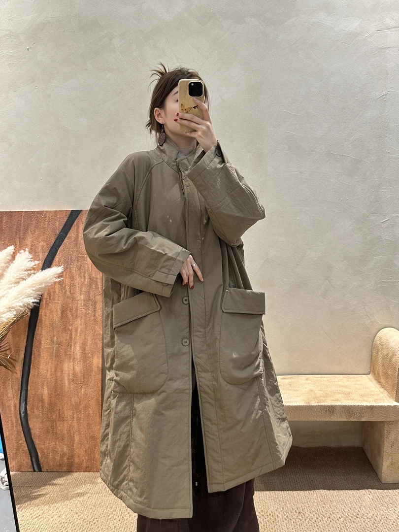 落寞莉 【大口袋棉服】复古风中长款棉衣棉服外套时尚保暖风衣
