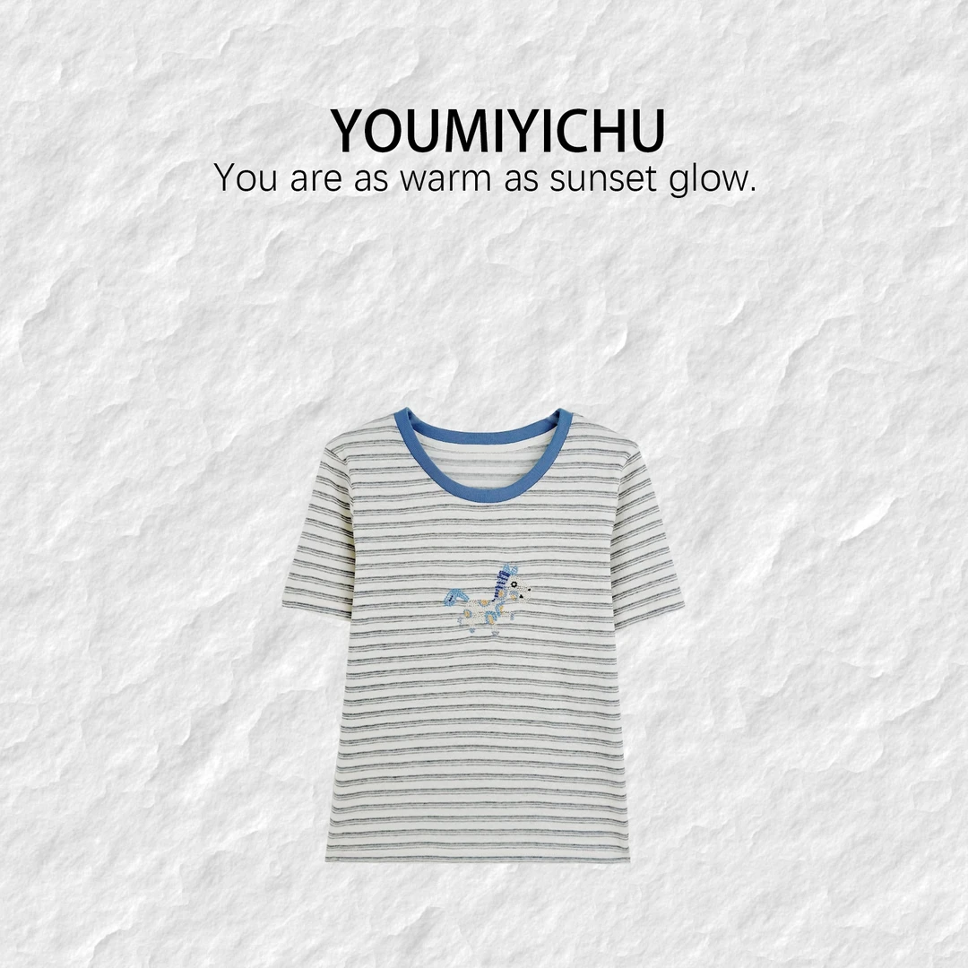 Y.M | 阳光小彩马 彩色条纹韩系休闲百搭款短袖T恤1349