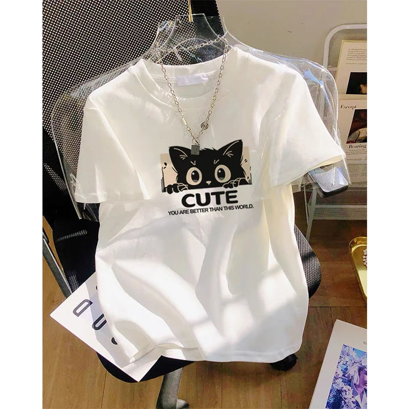 2025新款正肩磨毛印花短袖T恤女时尚百搭洋气减龄显瘦上衣春夏季