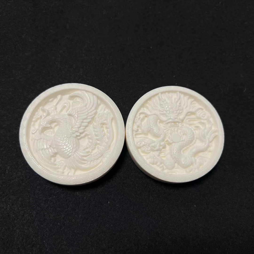 S0928-4 猛犸牙冰料【龙凤牌】双面雕刻文玩配饰