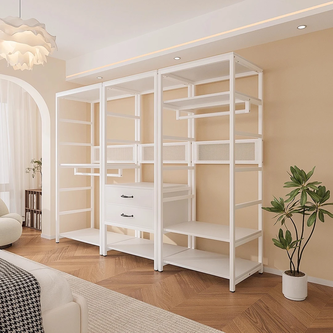 开放落地挂衣架金属衣柜家用卧室衣帽间组装架子组合衣服置物架子