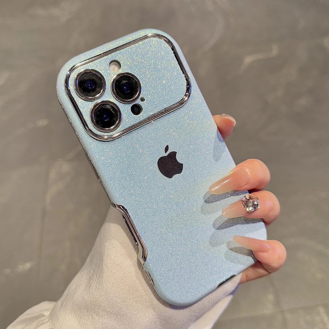 大视窗珠光闪粉气囊贴皮适用iPhonepromax手机壳pro情侣14/13全包