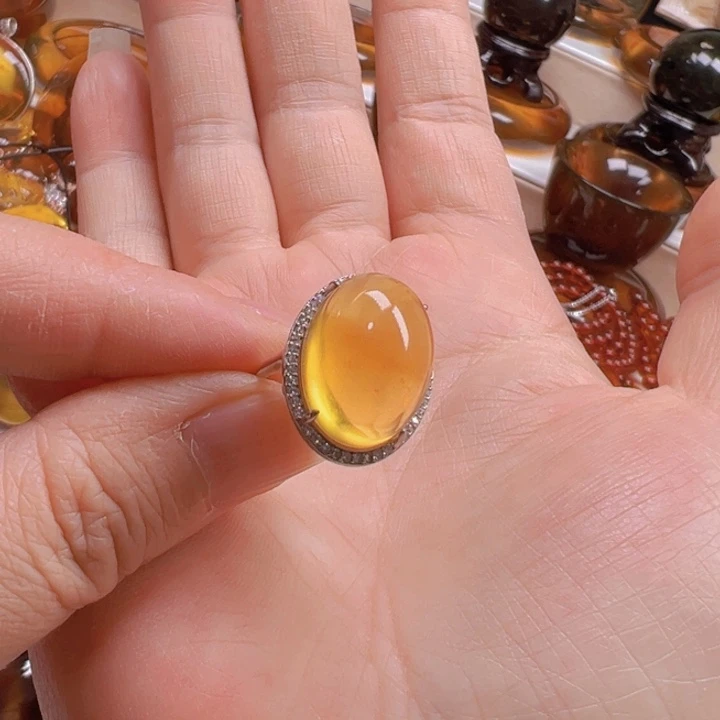 琥珀未镶嵌戒指天然缅甸琥珀戒指