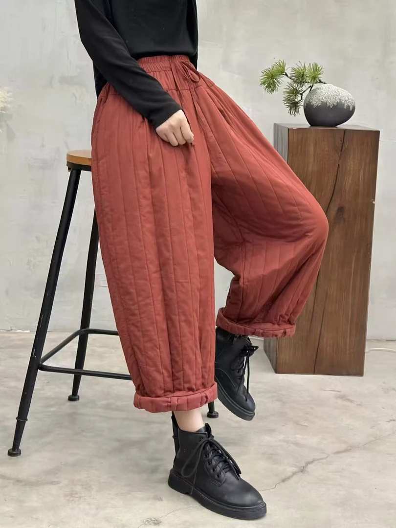 磨毛拼接哈伦裤成人靴裤长裤棉裤百搭冬季休闲外穿宽松紧腰