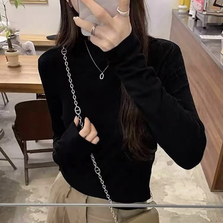 那简家8692秋冬新款韩系小立领磨毛拉绒百搭上衣打底衫女