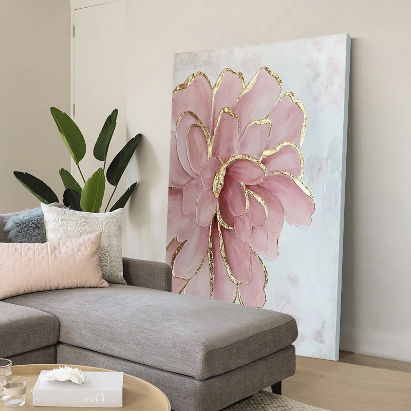 纯手绘油画《富贵牡丹》客厅沙发背景墙轻奢装饰画高级感玄关挂画