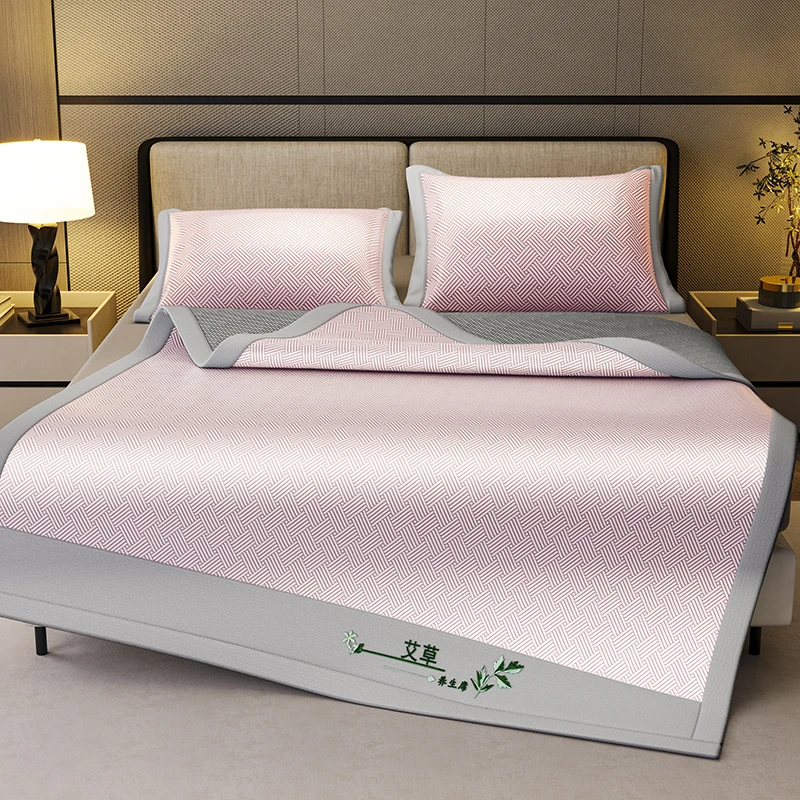 【沐梵家居】实体定制！艾草冰丝养生软凉席绑带款三件套-饼干花