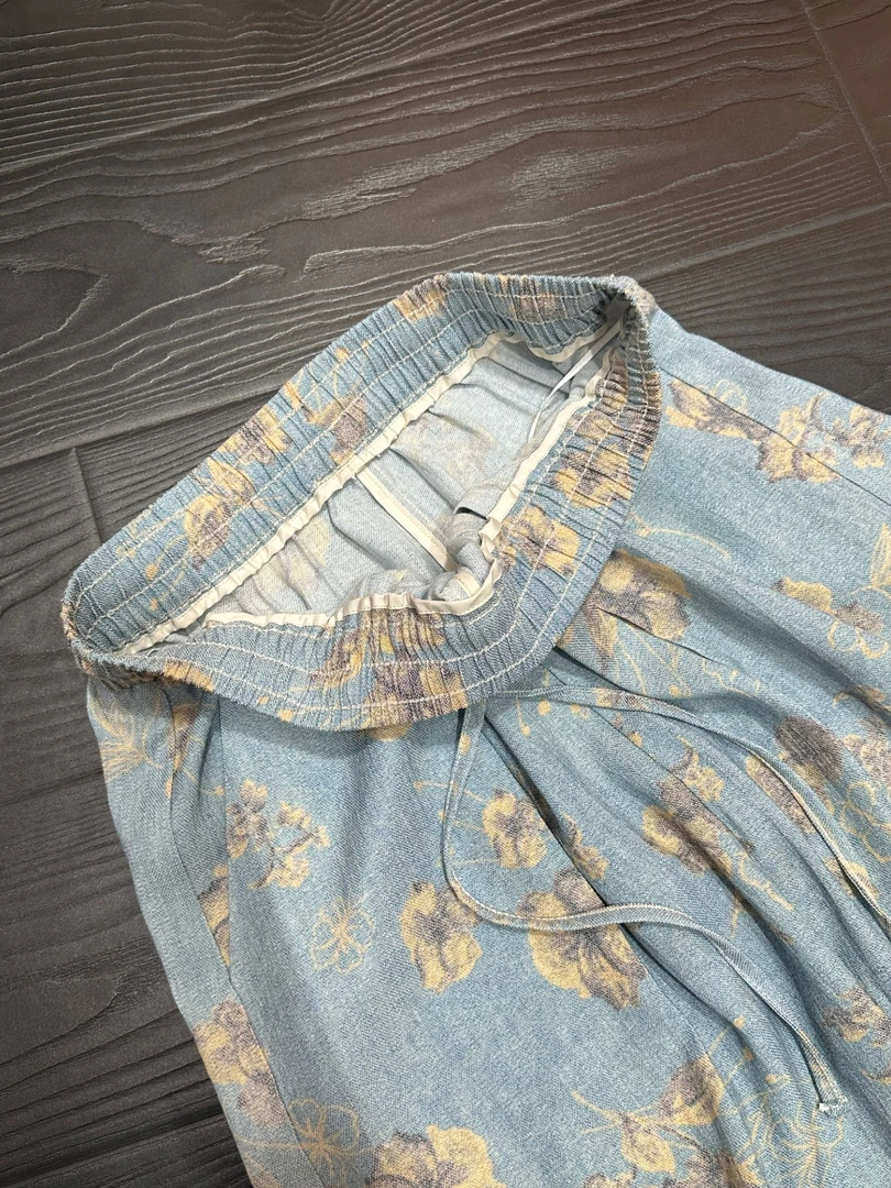 曼姐【灿烂花卉】休闲阔腿裤女夏薄款慵懒松弛感宽松垂感直筒长裤