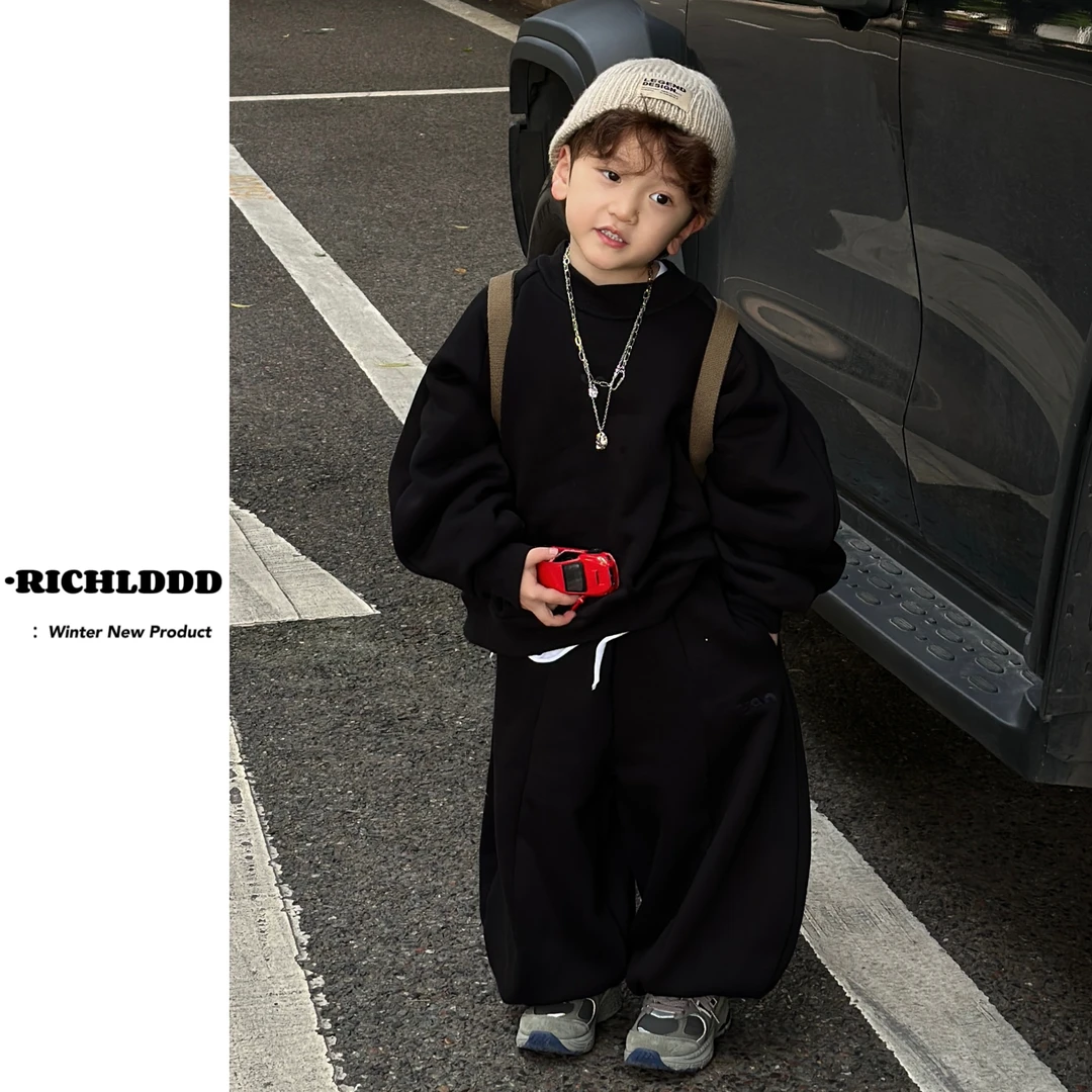 No退No换 慵懒时光无性别穿搭加绒卫衣套装儿童1087