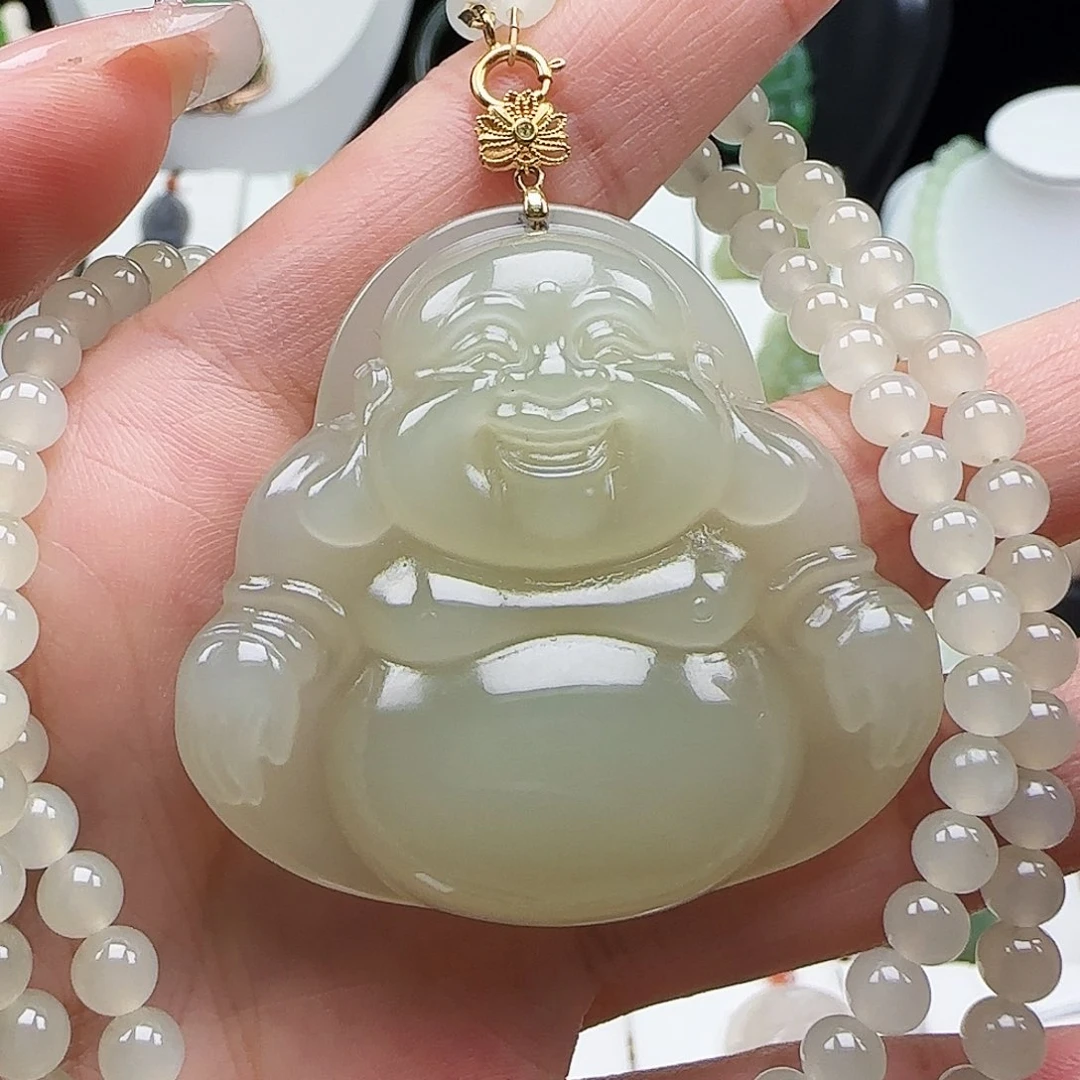 和田玉18K金镶嵌颈饰48